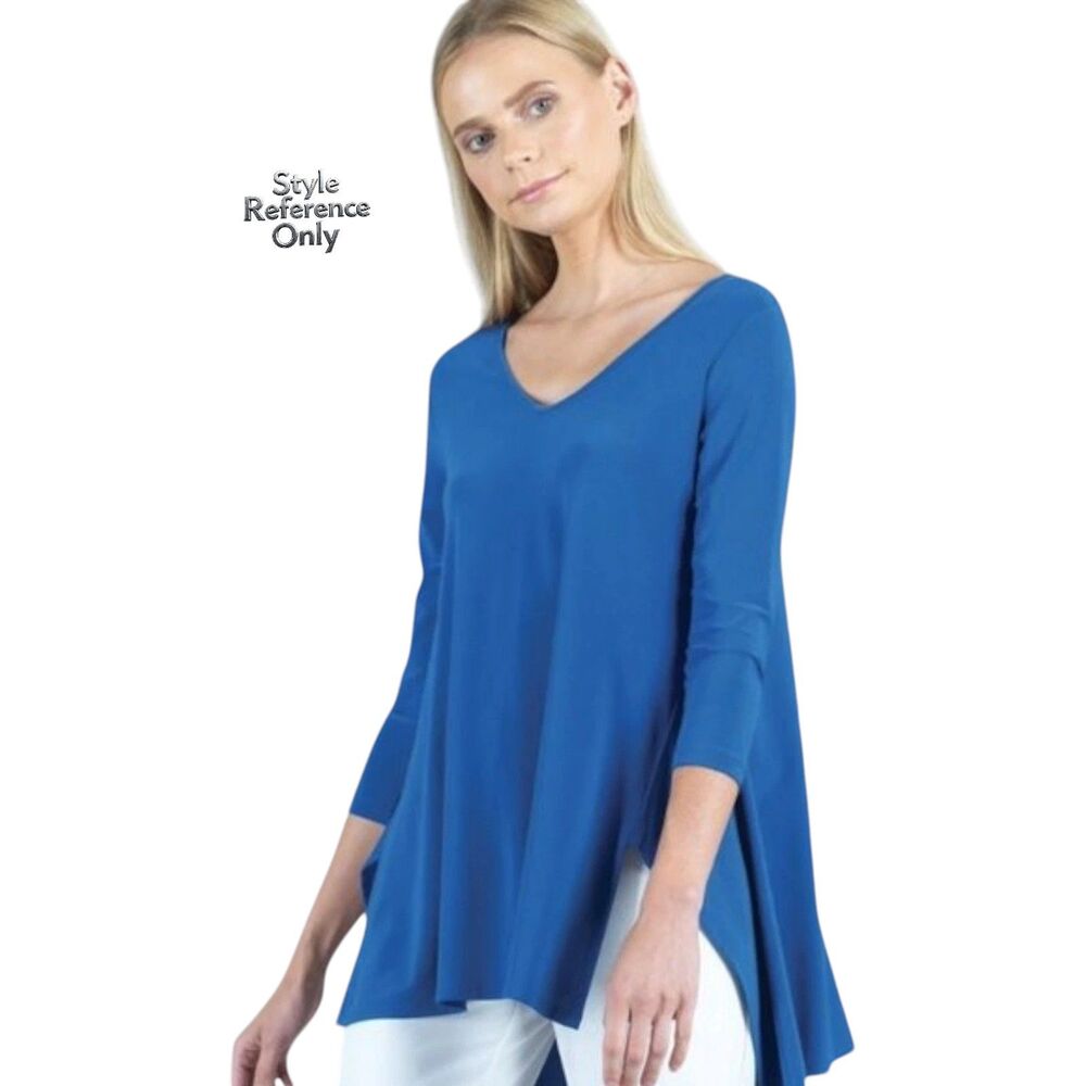 Clara Sunwoo High Low V-Neck Tunic Size Small Royal Blue Slinky Knit NWT